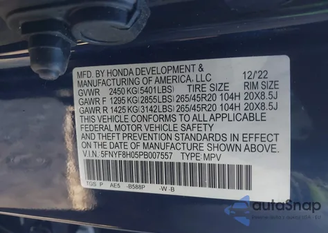 2023 Honda Passport Awd Elite из США, поврежденный, VIN 5FNYF8H05PB007557